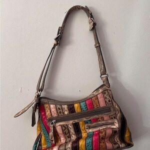 Multicolor Striped Leather Shoulder Bag